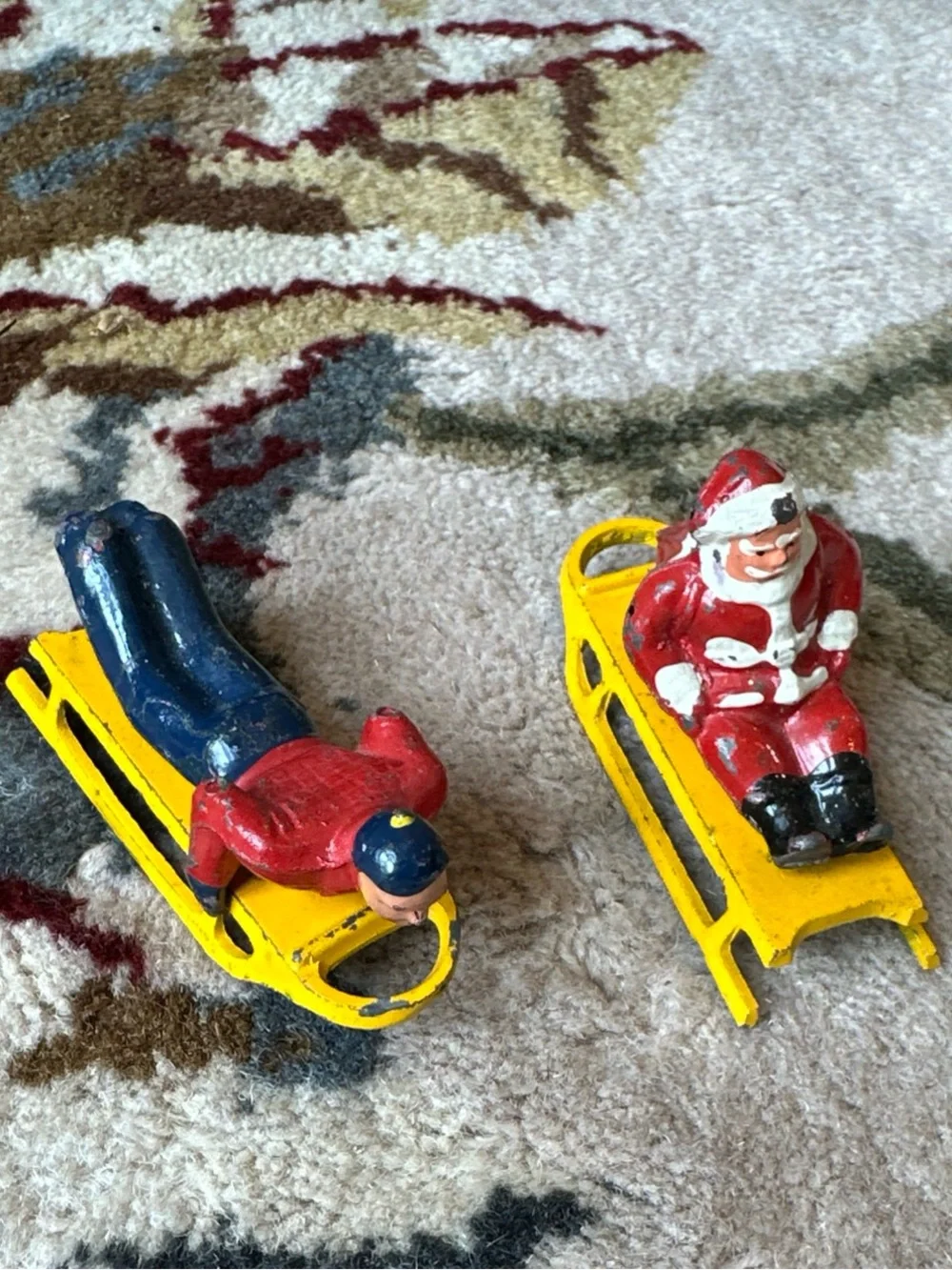 Barclay Lead Figures, RARE Santa On Sled And Mommy & Baby On Sled